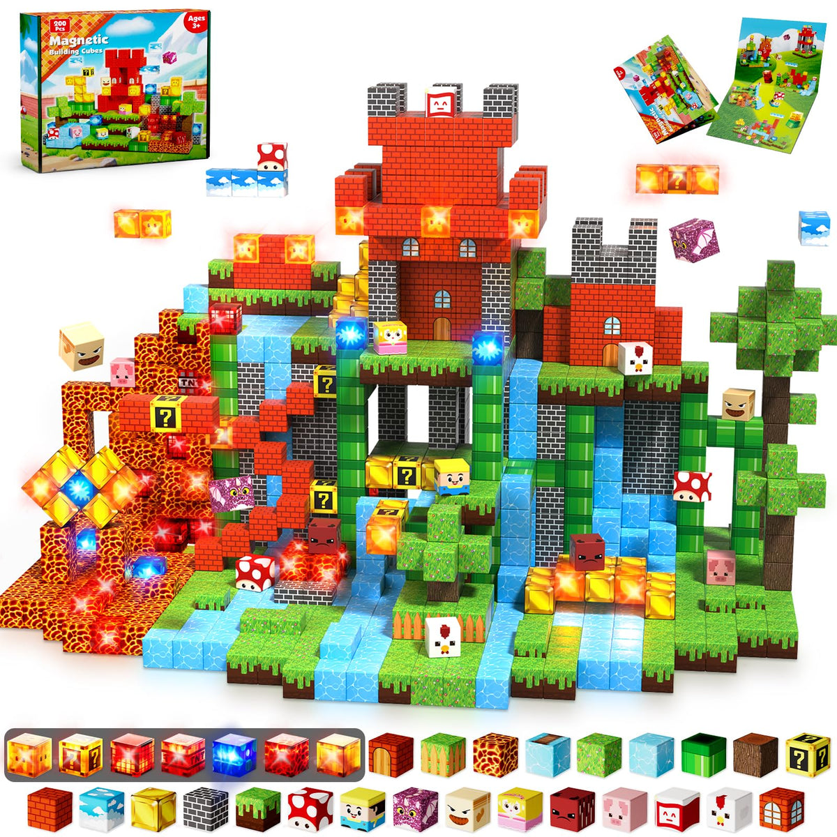 Magnetopia 200pcs magnetic blocks with light elements for creative building