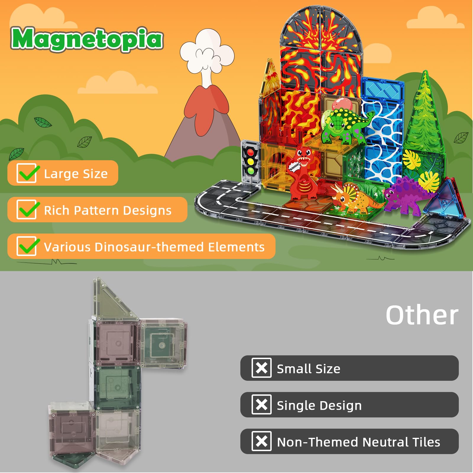 Magnetopia dinosaur tiles compatible with major brands for expansion