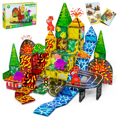 Magnetopia dinosaur tiles erupting volcano for imaginative play