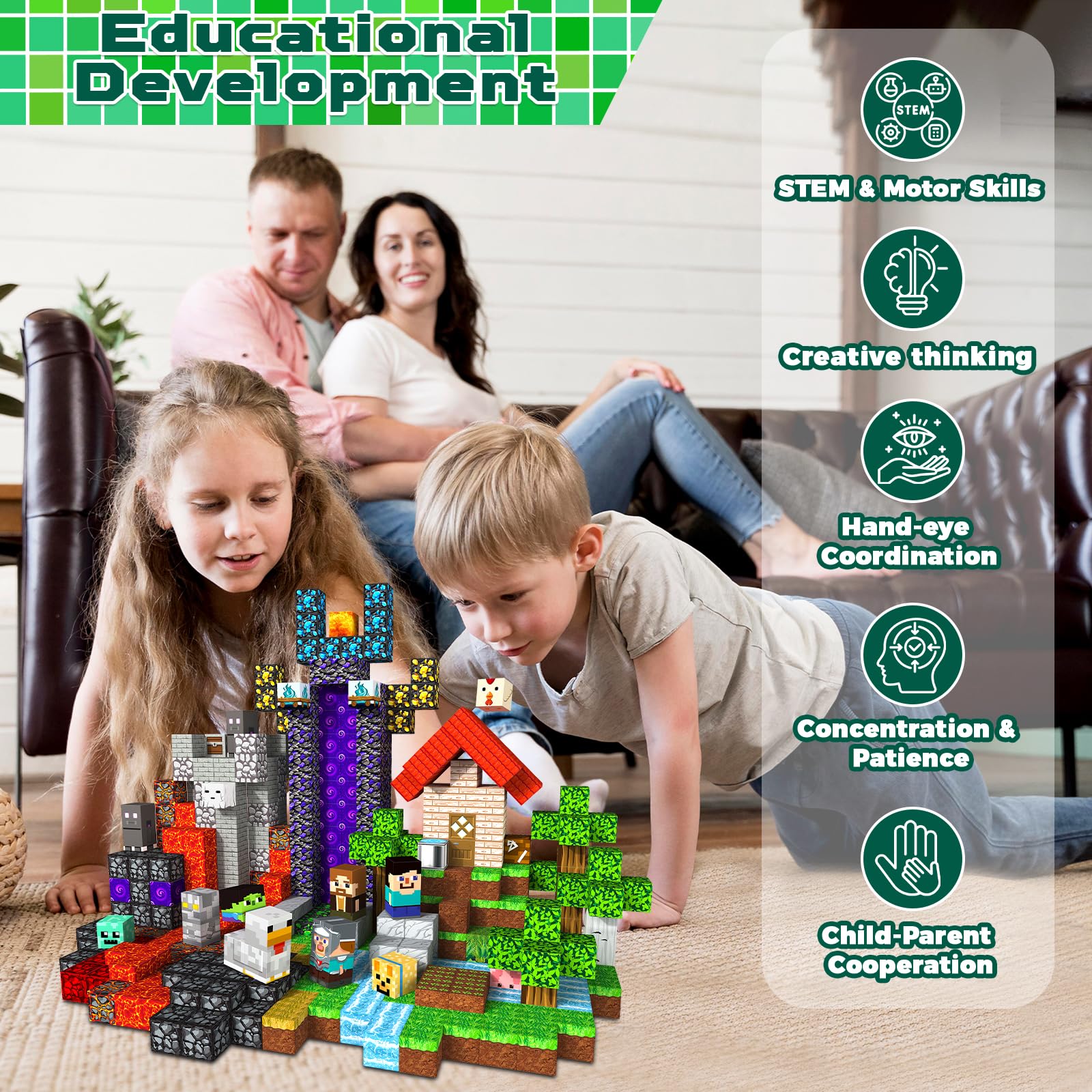 Magnetopia blocks for ages 3+, ideal for family bonding and classroom activities.