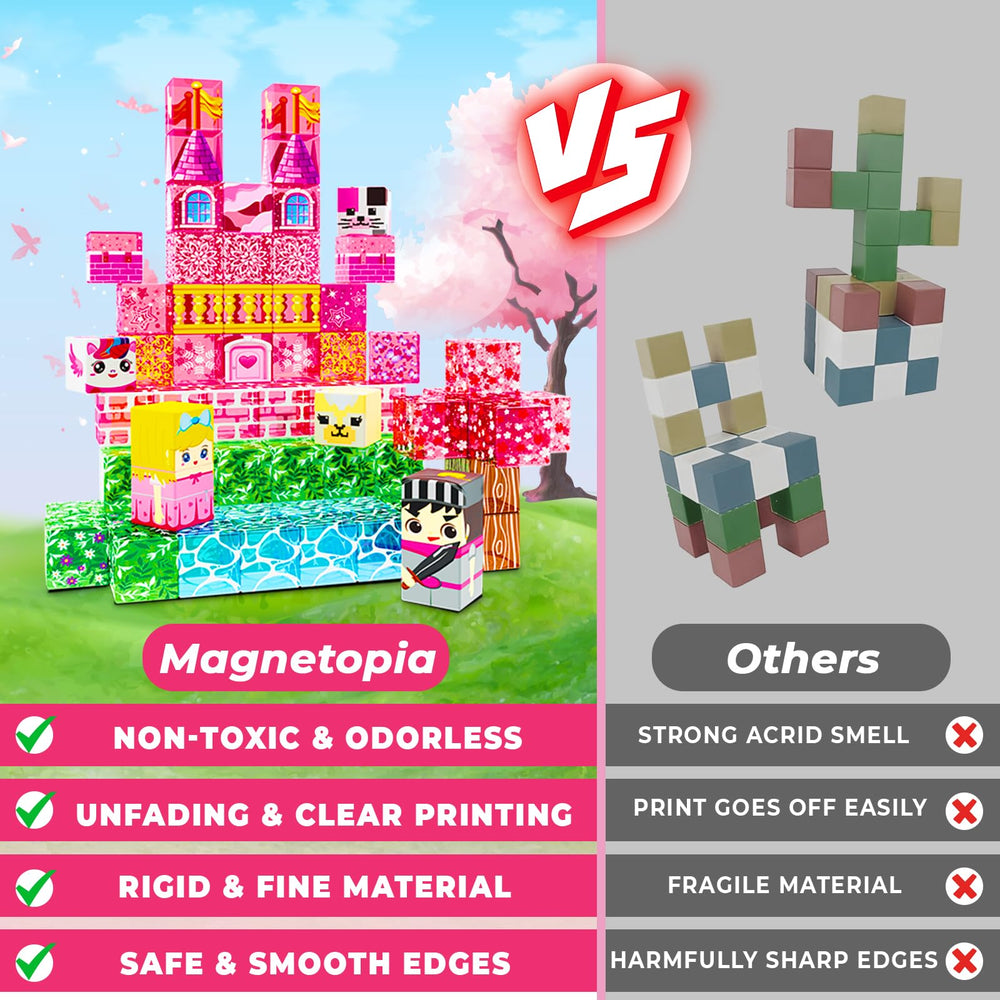 Magnetopia blocks feature smooth edges and water-based paint for safe exploration