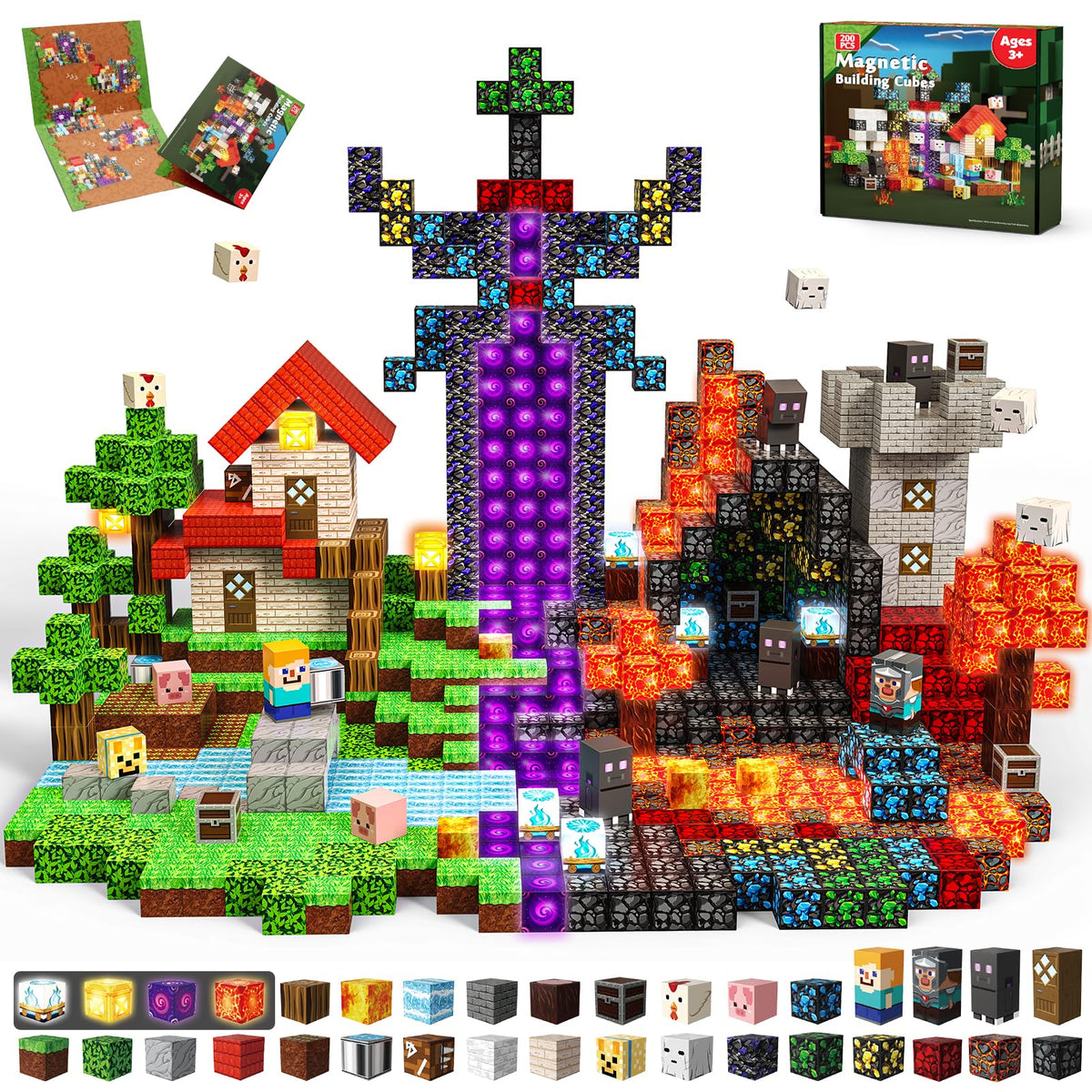 Magneverse 200pcs magnetic blocks front view highlighting safe, durable play.