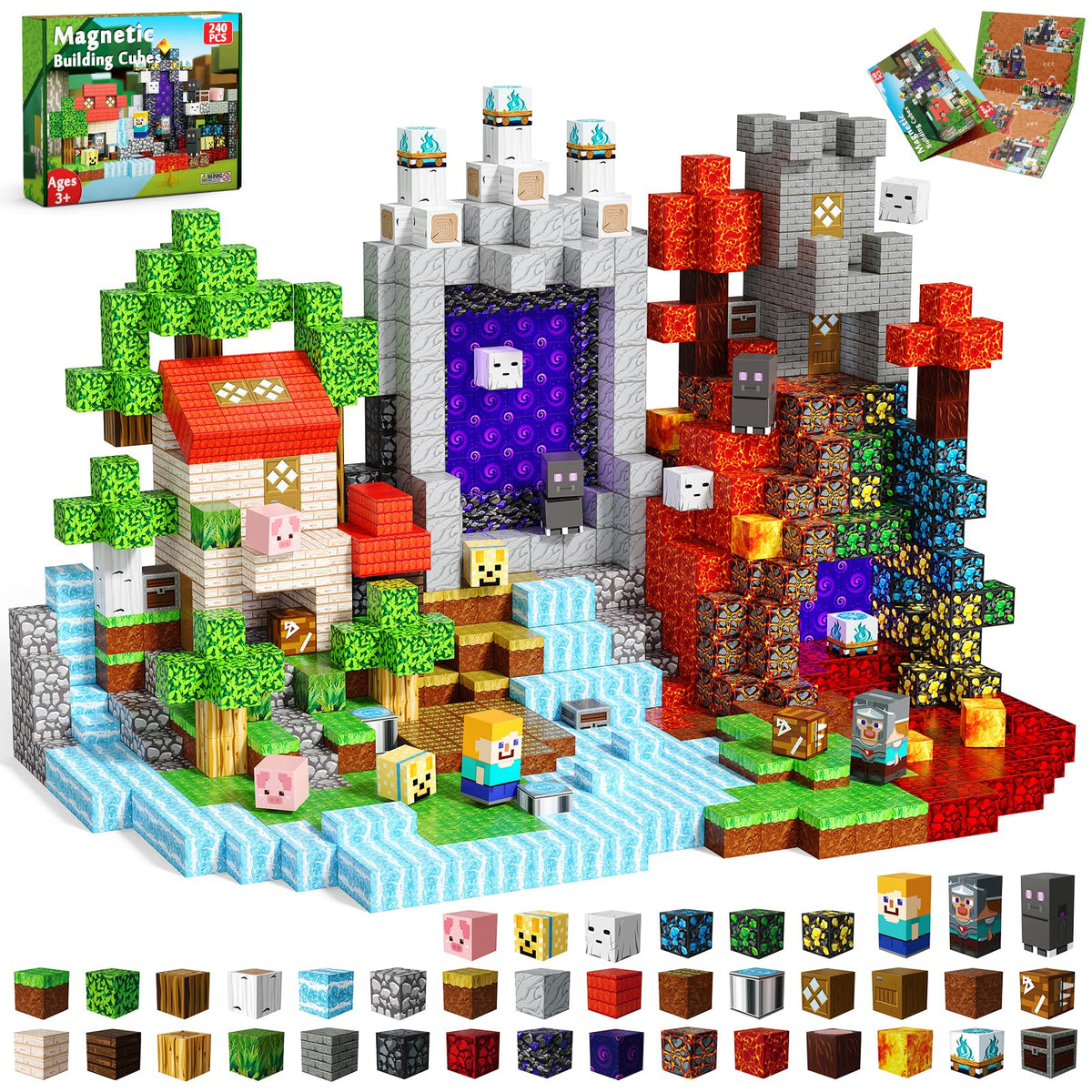 Magneverse 240pcs magnetic blocks kit laid out for collaborative building and imaginative play.