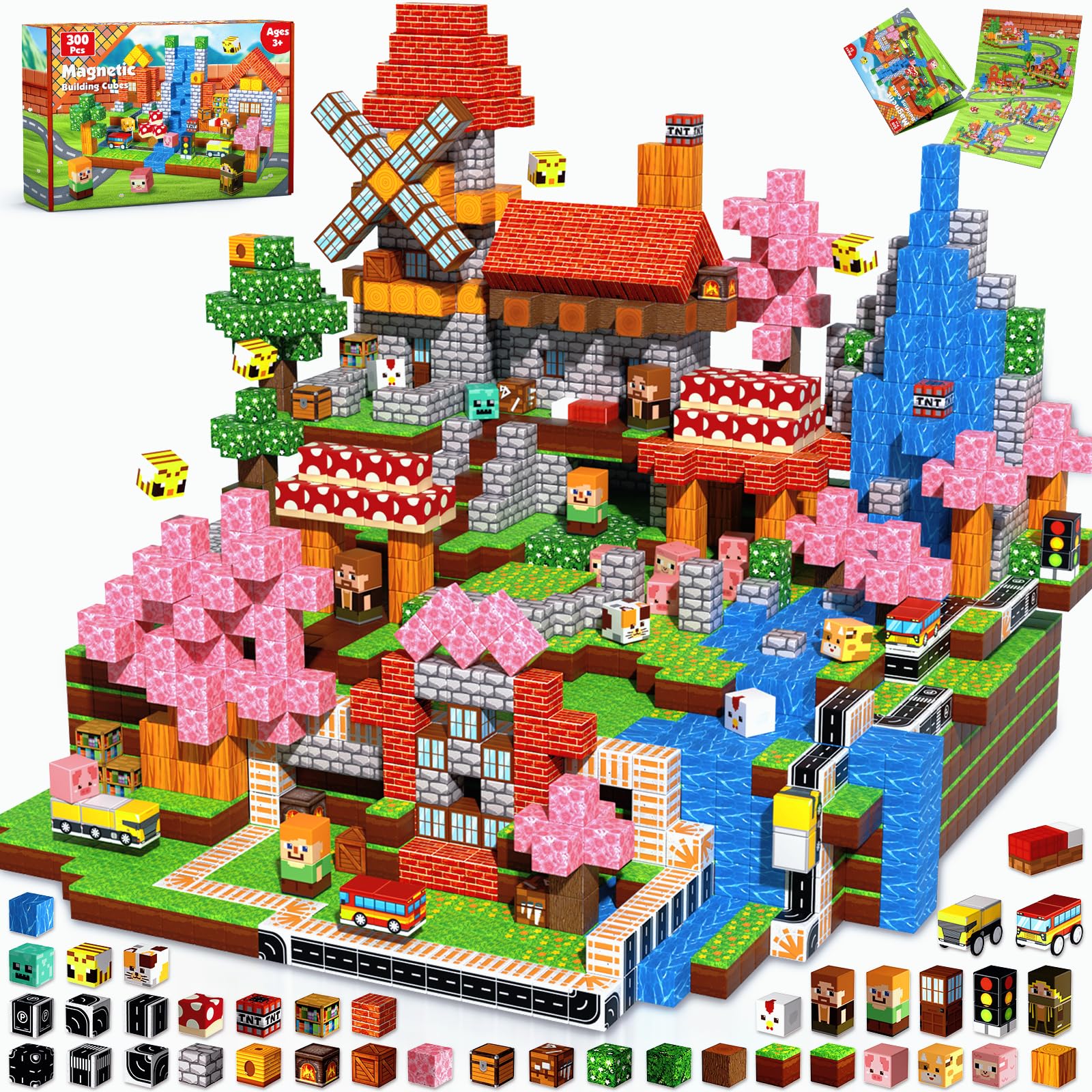 Magneverse cherry blossom block set for imaginative play and fine motor skill development.
