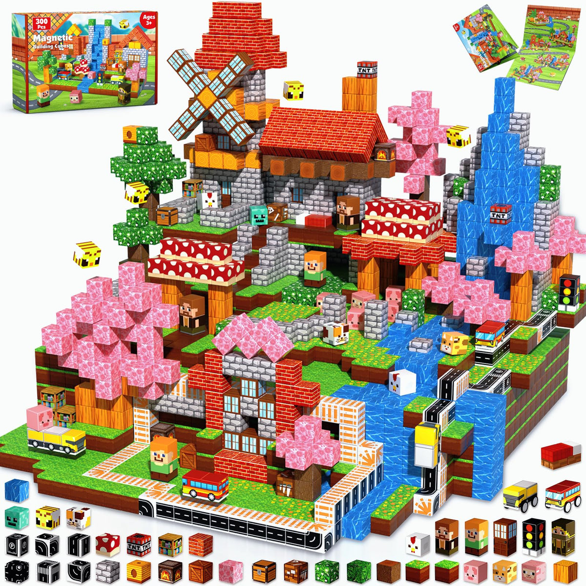 Magneverse cherry blossom block set for imaginative play and fine motor skill development.