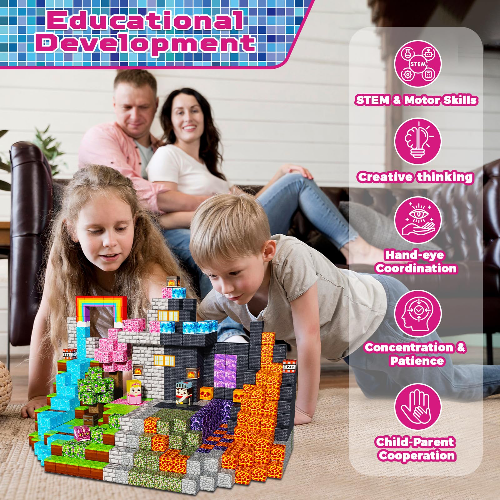 Magneverse magnets invite cooperative play and sharing with friends and family.