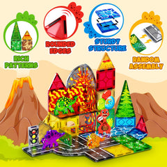 Magneverse Dinosaur Tiles Roads and Trails expand connected play spaces.