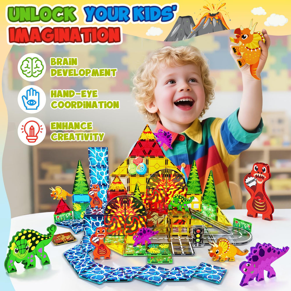 Magneverse Dinosaur Tiles Safety Edges ensure gentle handling for little hands.