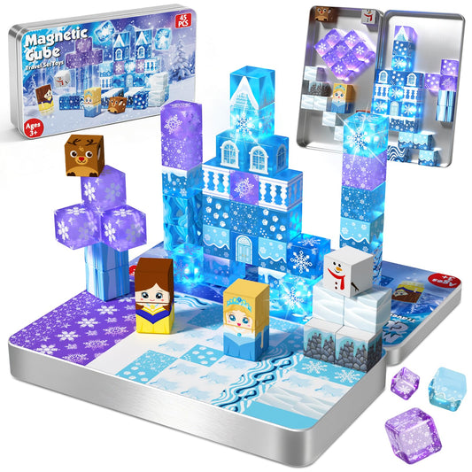 Magneverse magnetic blocks in travel tin box for on-the-go creativity.