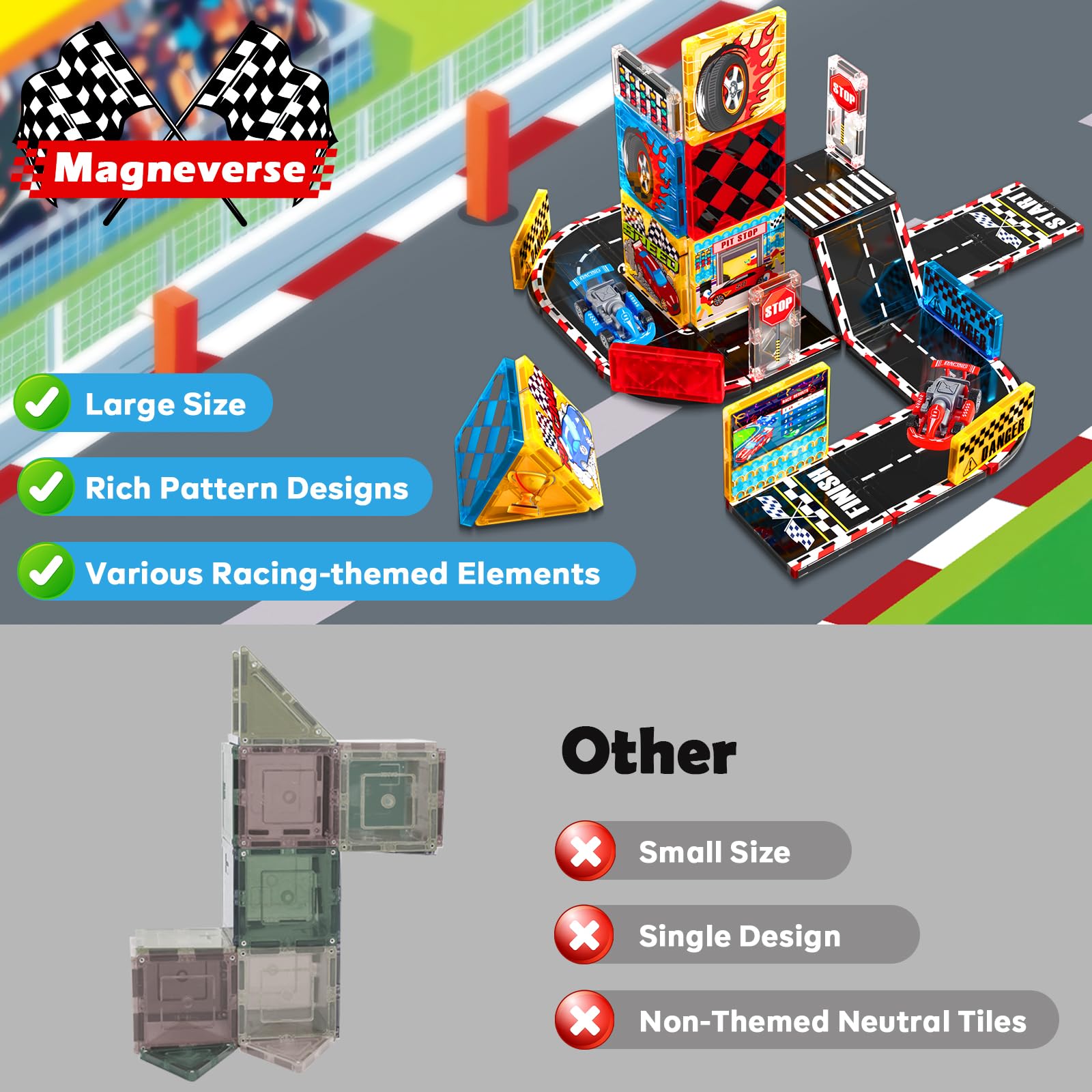 Magneverse podium illustrates winner's stand for celebratory pretend play.