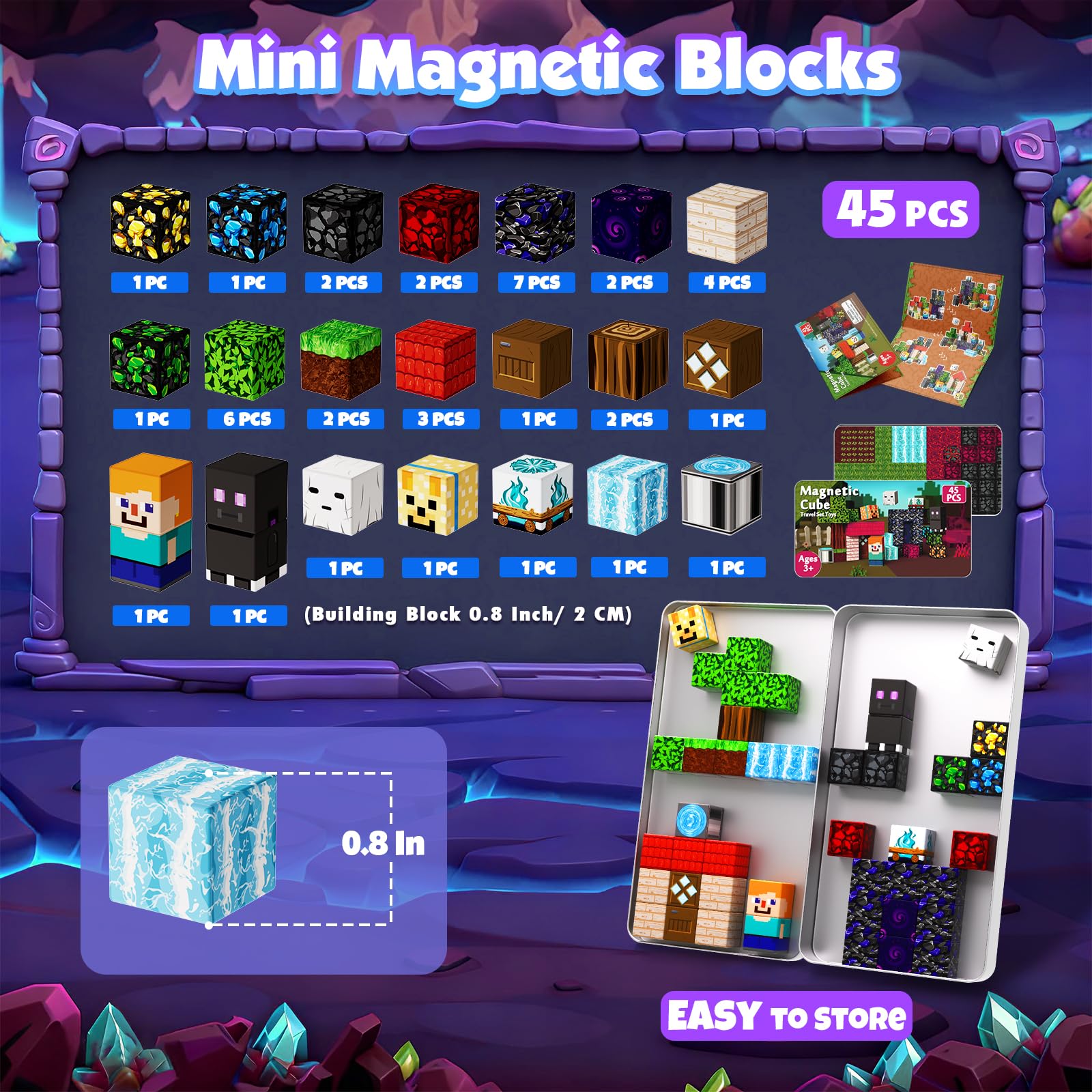 Magneverse Portal portable metal box keeps blocks organized during travel.