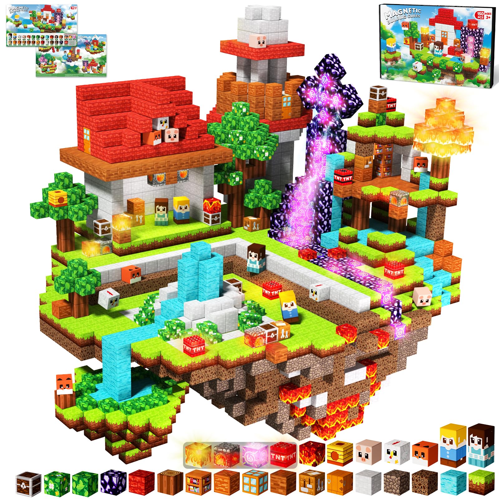 Magnevia magnetic light-up blocks display for creative play and STEM exploration.