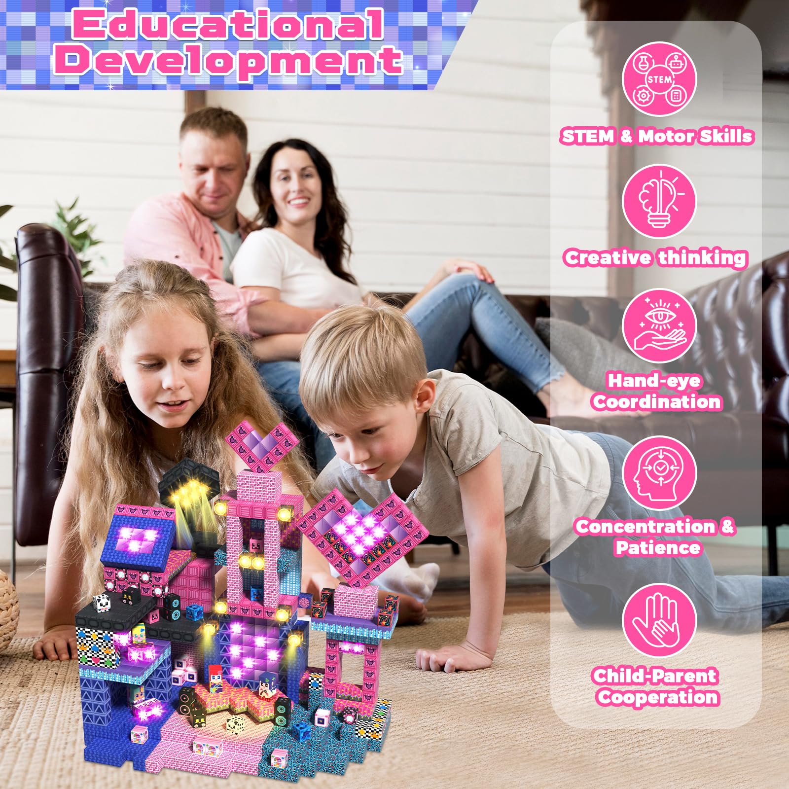 Magnevia multi-child setup supports sharing and collaborative building during family time.