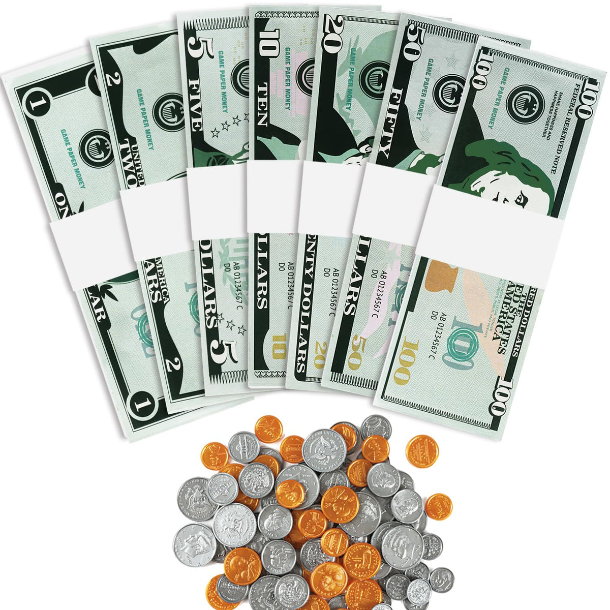 MAGLOGY play money bills front view for counting and math practice