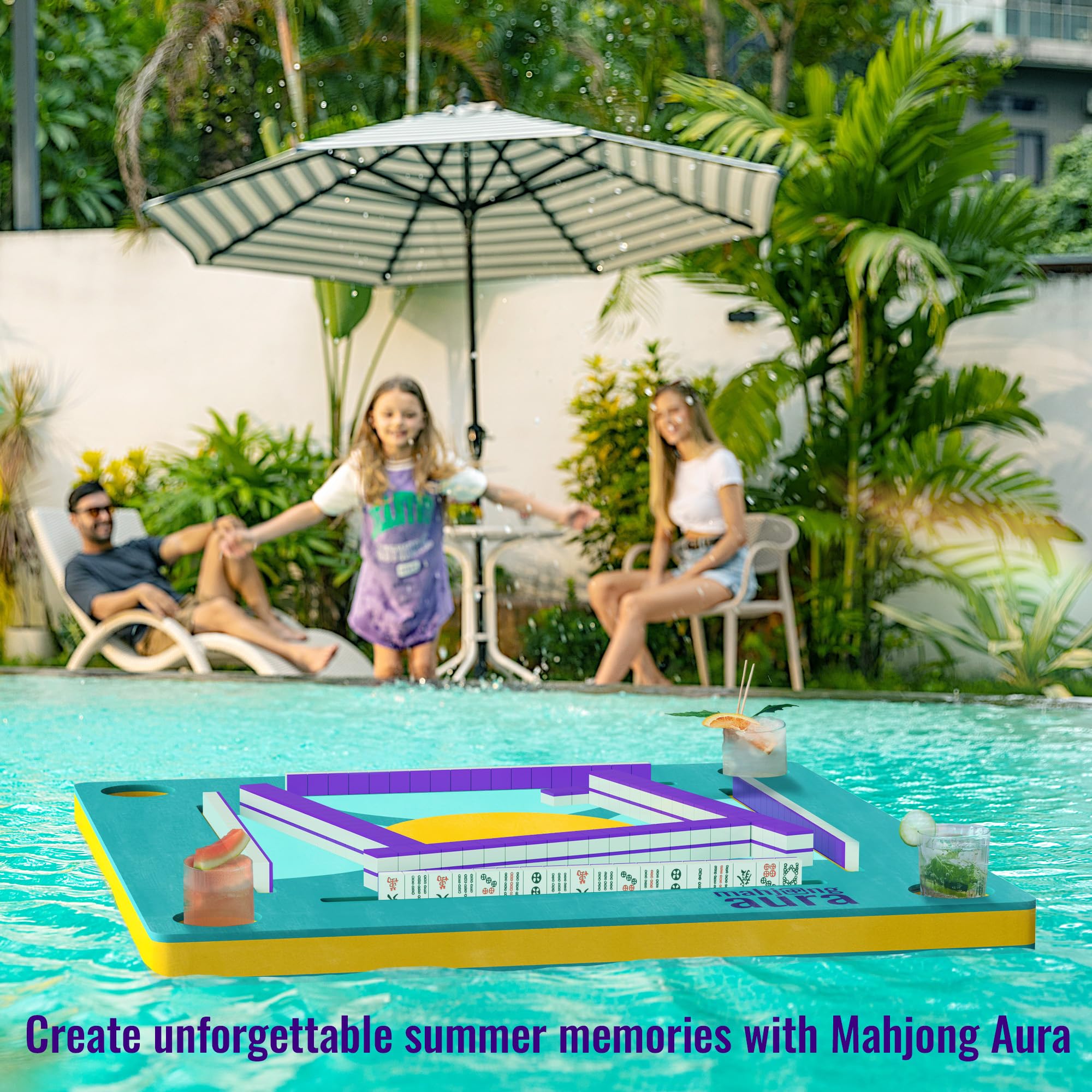 Mahjong Aura durable pool float table for adults and social games