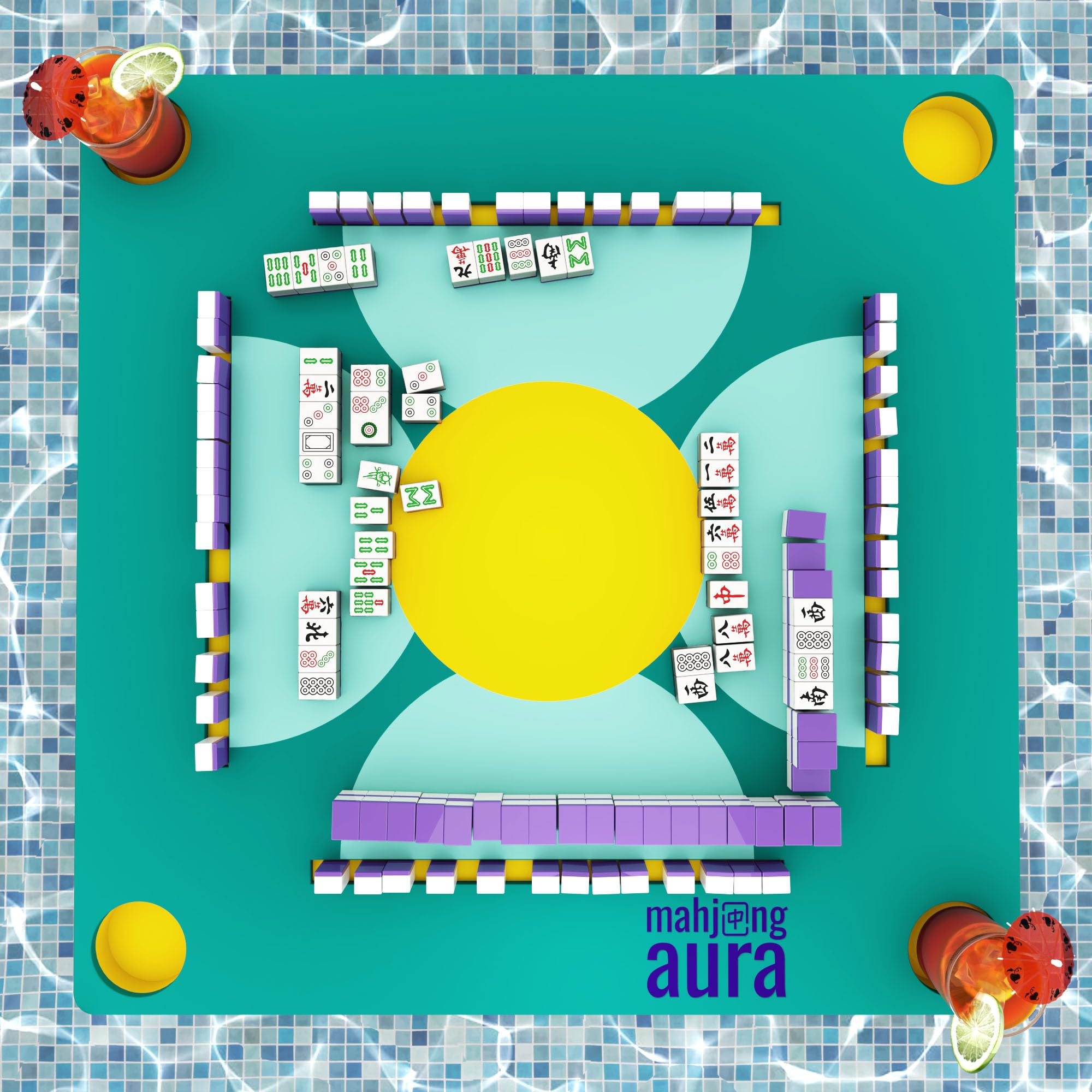 Mahjong Aura floating Mahjong table on pool for poolside mahjong play