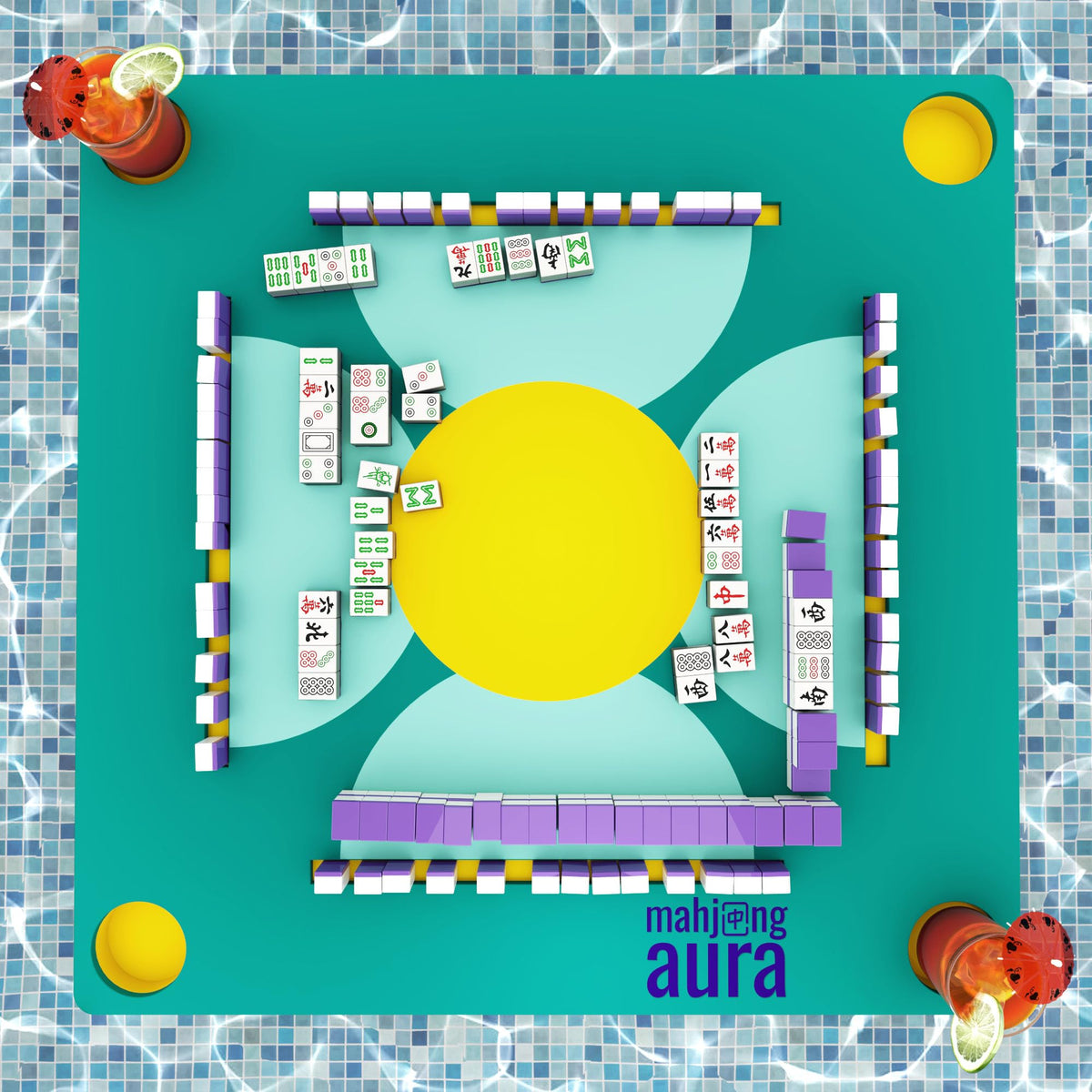 Mahjong Aura floating Mahjong table on pool for poolside mahjong play