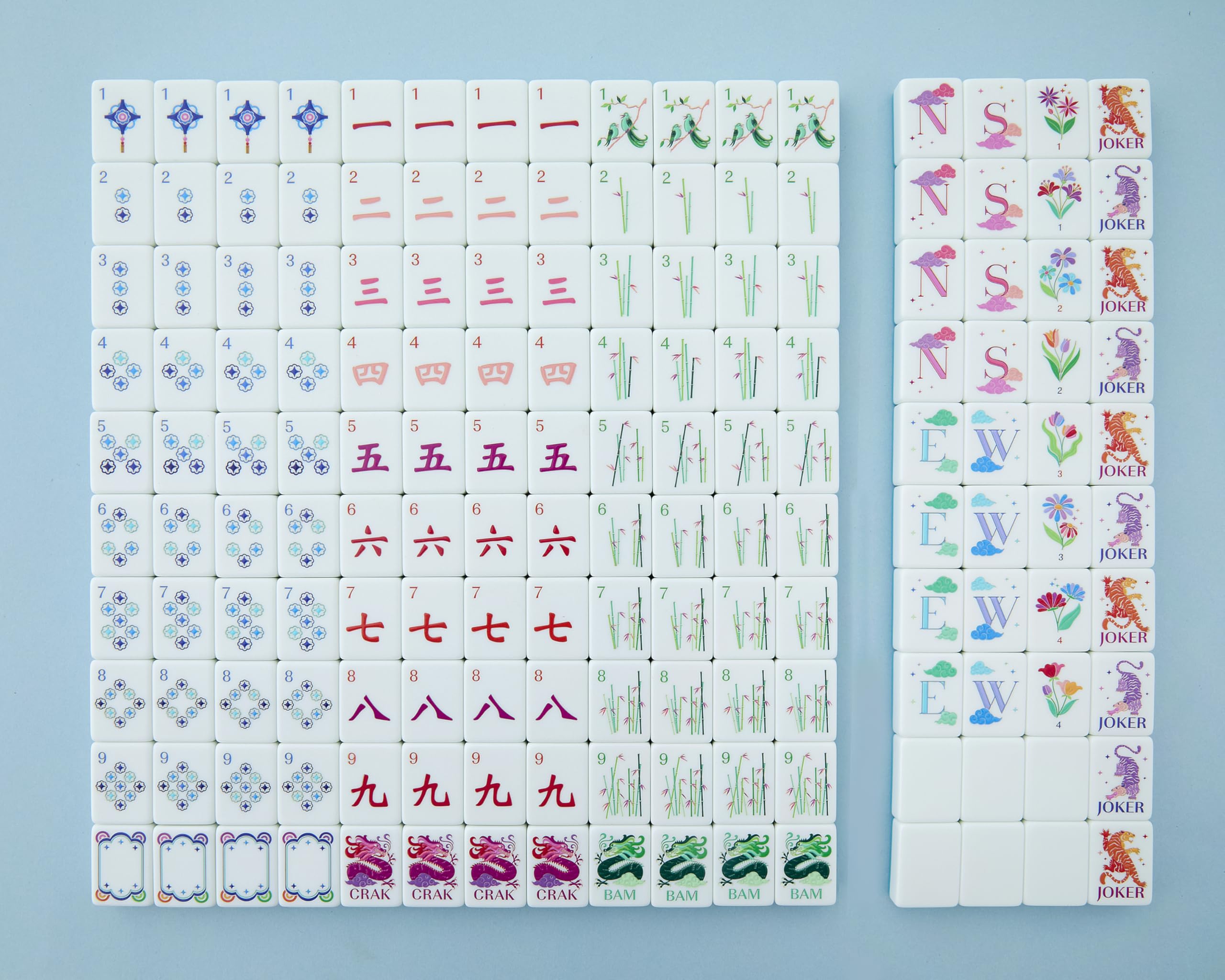 Celestial acrylic tiles set of 160 by Mahjong Co for durable, vibrant play.