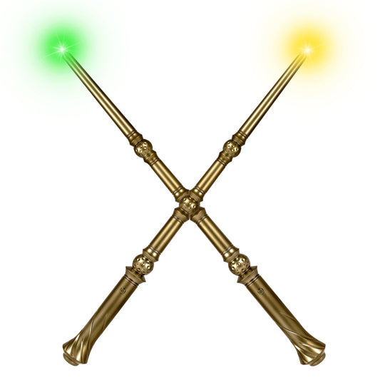 Maikoi light up wizard wand front view in golden finish for imaginative cosplay