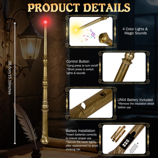 Maikoi wizard wand yellow glow with sound for spellcasting play