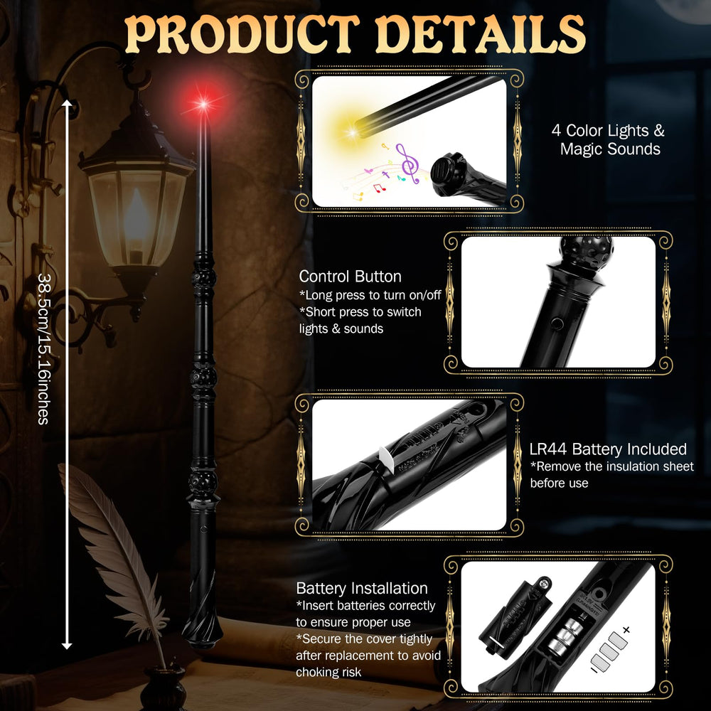 Maikoi wizard wand with a control button for easy on/off lights and sounds
