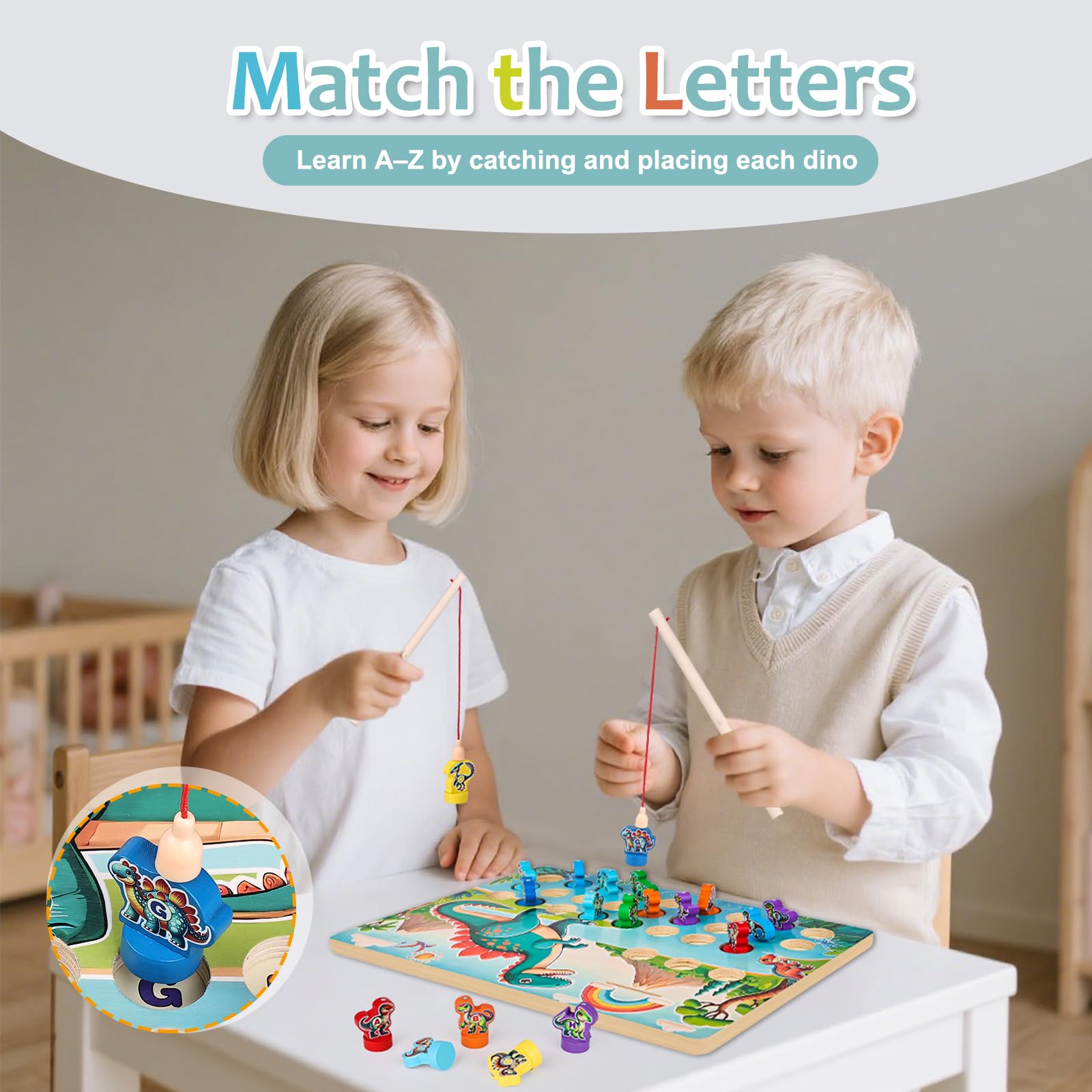 Mailuren dinosaur magnetic pole used to catch letters and enhance fine motor skills