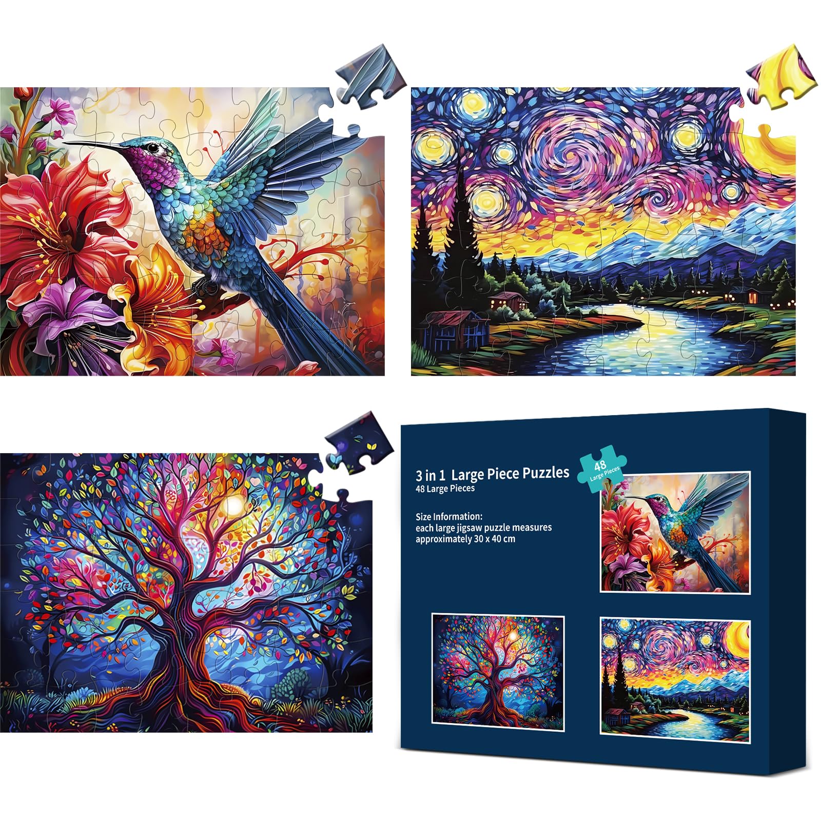 Maiqufa 3-pack puzzles displayed for seniors, easy-to-handle pieces and welcoming design.