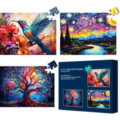 Maiqufa 3-pack puzzles displayed for seniors, easy-to-handle pieces and welcoming design.