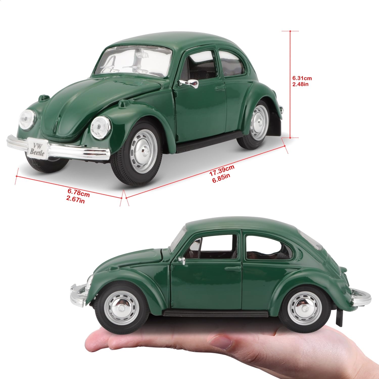 Maisto 1:24 SE Volkswagen Beetle, close-up of die-cast body finish