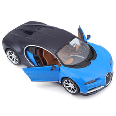 Maisto Bugatti Chiron with open doors, dramatic display feature for enthusiasts.