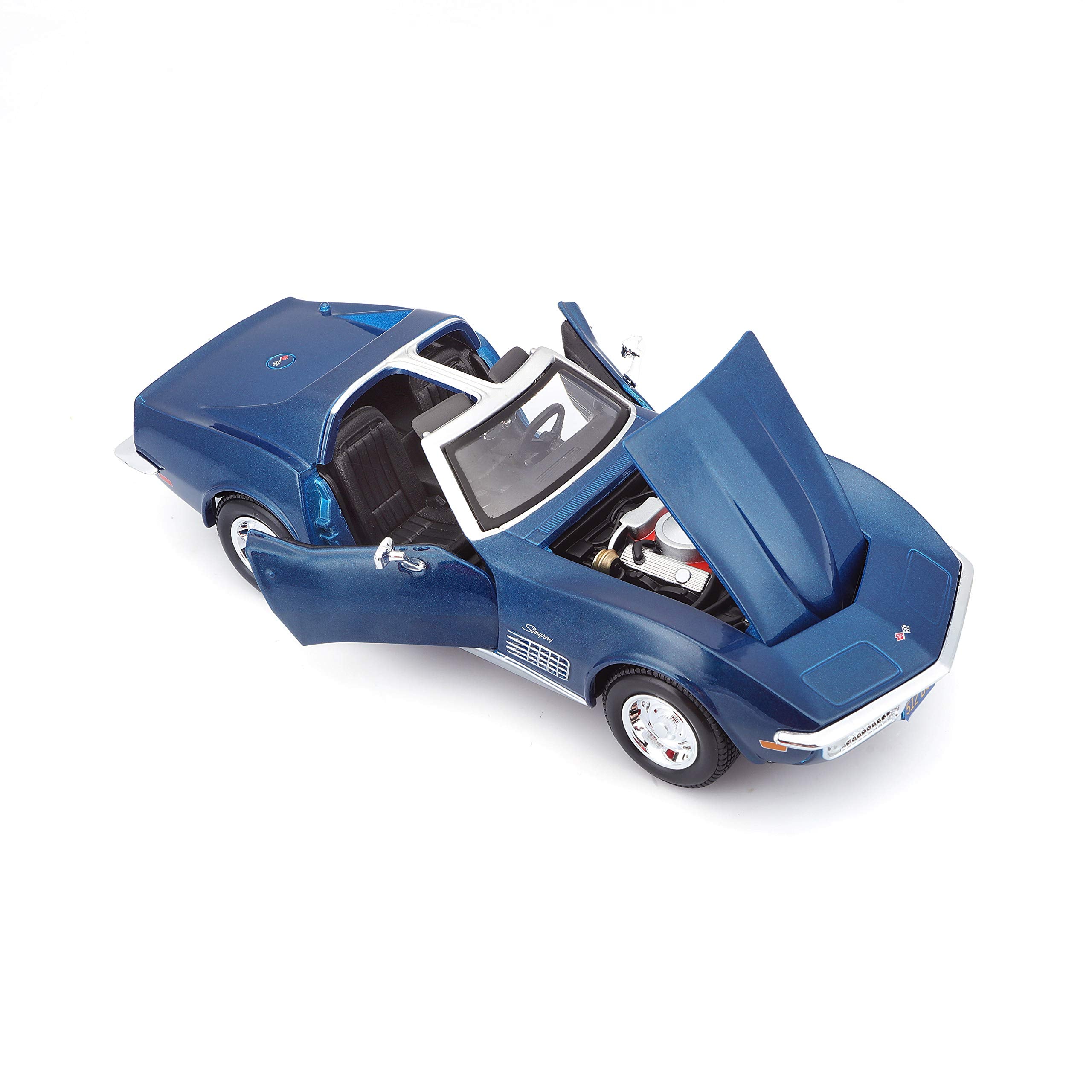 Maisto Corvette blue detailed-chassis emphasizes accurate undercarriage styling.