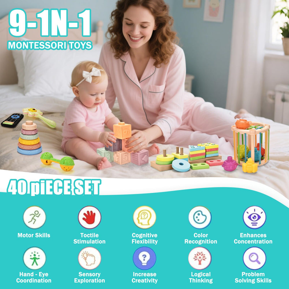 Majabike soft building blocks in gentle colors for stacking exploration.