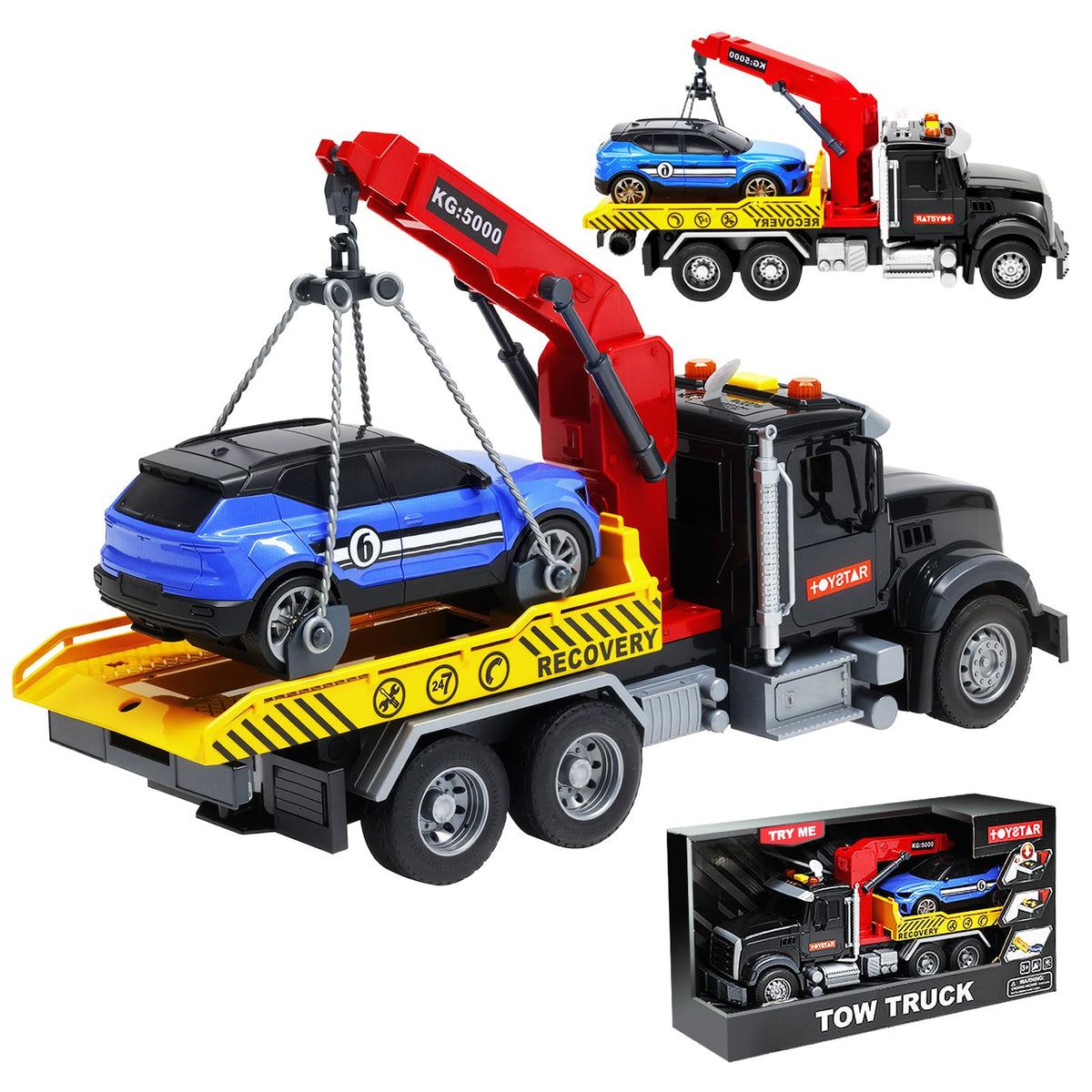MAJCL 12-inch tow truck front view for immersive rescue play.