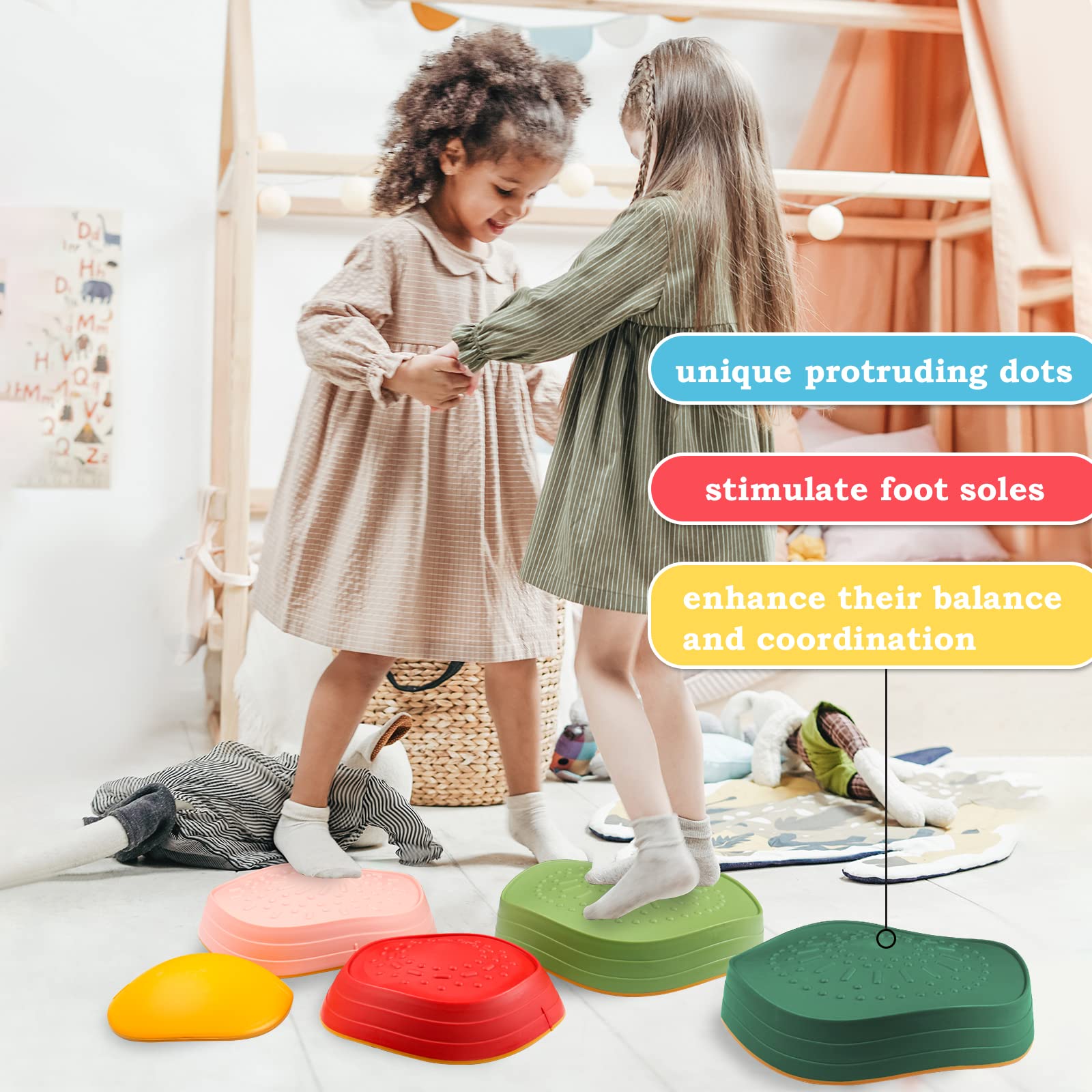 Makarci Balance Stepping Stones support kid activity with imaginative obstacle courses.
