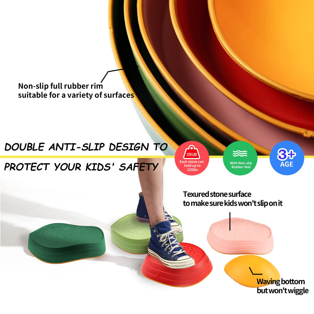 Makarci Balance Stepping Stones non slip surface keeps blocks steady outdoors.