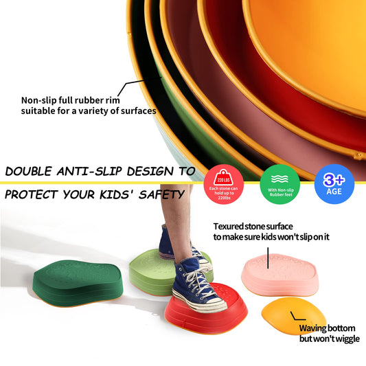 Makarci Balance Stepping Stones non slip surface keeps blocks steady outdoors.