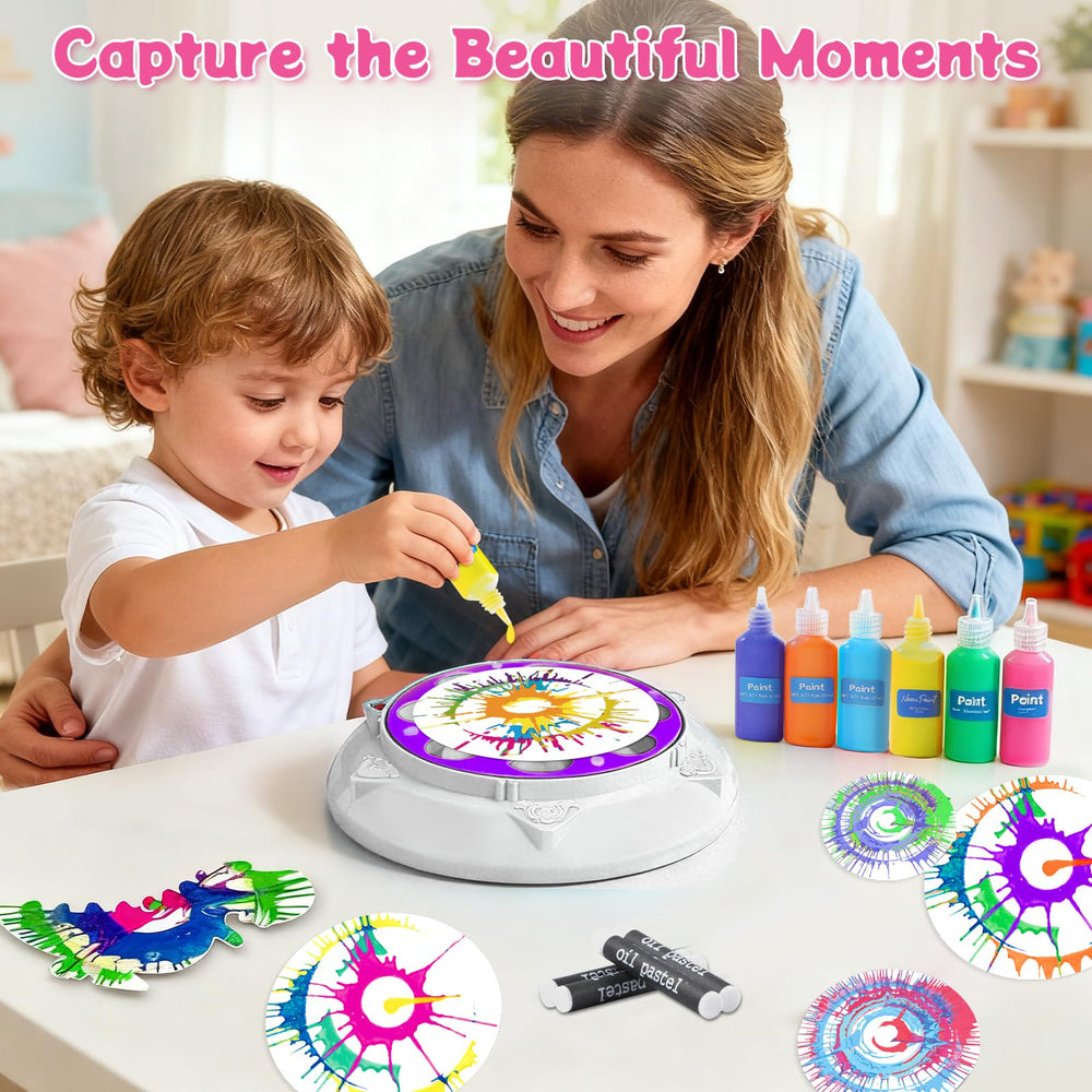 Make It Super Spin Art Machine Kit artboards offer shapes for varied designs.