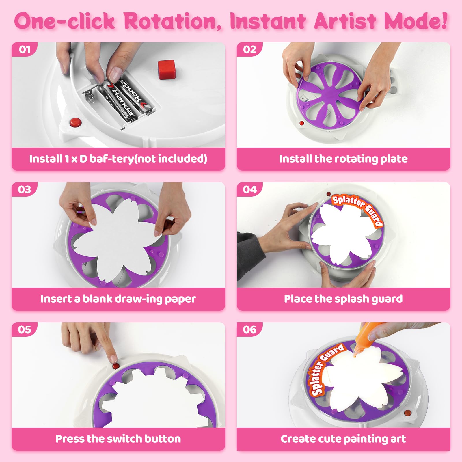 Make It Super Spin Art Machine Kit paint brush enables special effects.