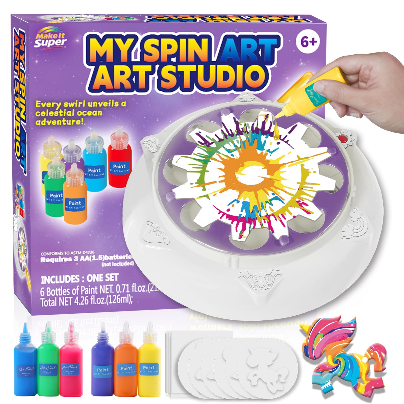 Make It Super Spin Art Machine Kit paint spinner for kids to create vibrant works.