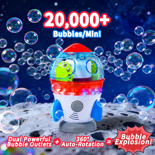 Make Kids Smile Rocket Bubble Machine 360 rotation creates wide bubble coverage indoors or outdoors