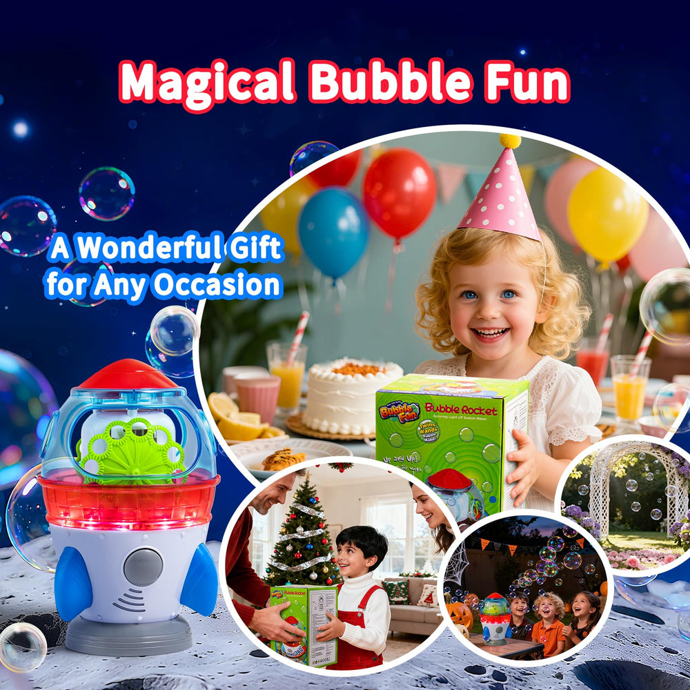 Make Kids Smile Rocket Bubble Machine ideal for indoor outdoor parties with kids and pets