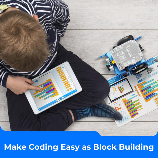 Makeblock mBot line-following demo demonstrates beginner coding with visual feedback