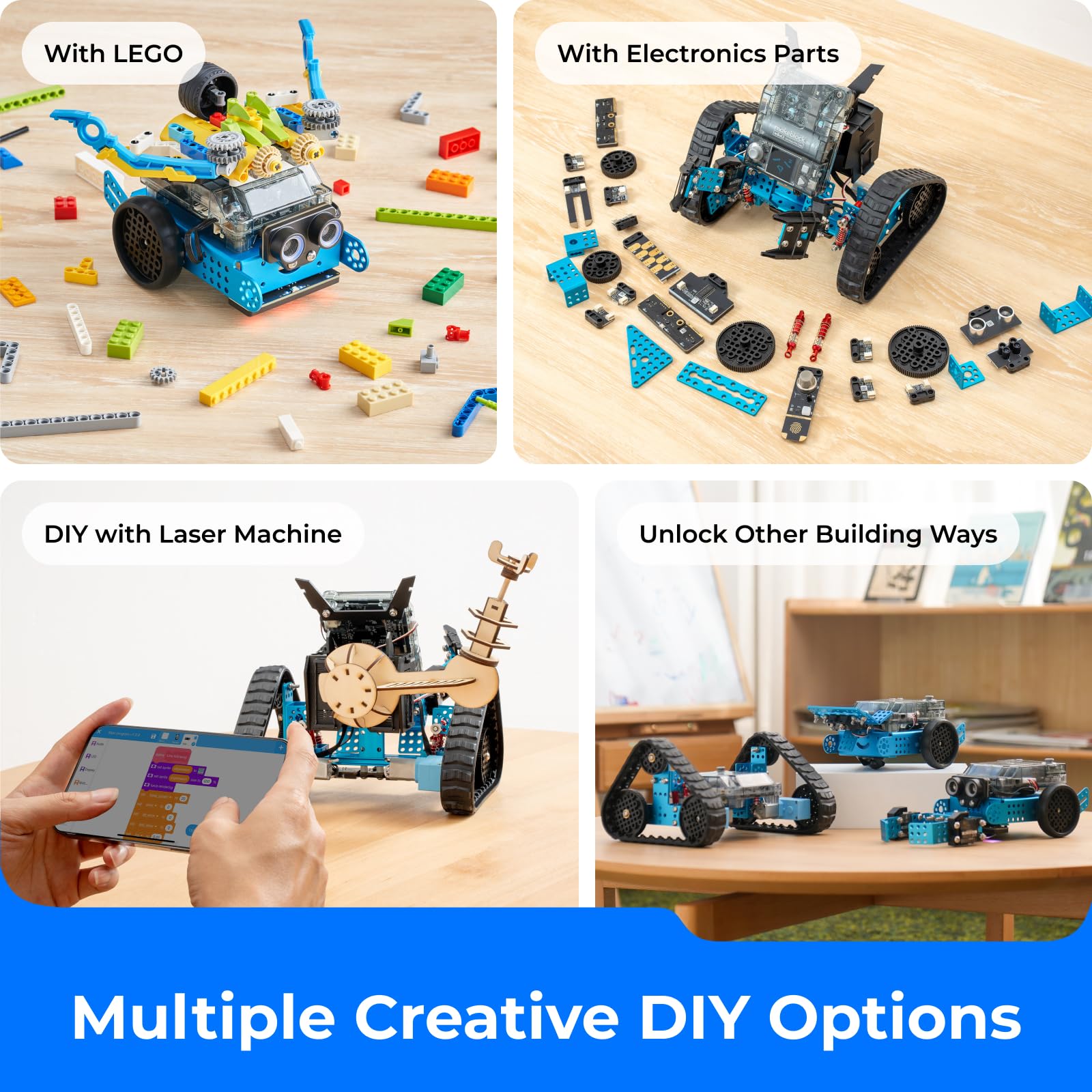 Makeblock mBot2 Rover coding cases showcase beginner-friendly lessons.