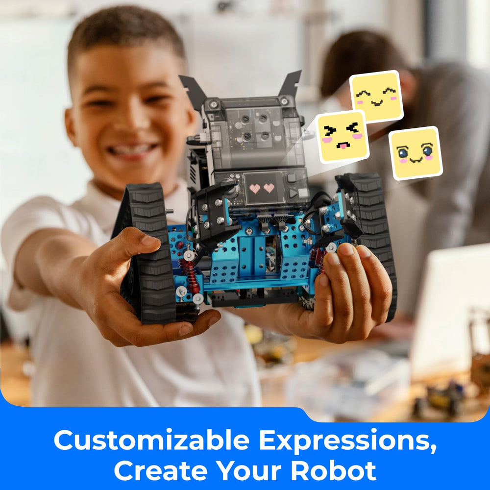 Makeblock mBot2 Rover remote control in hand, enabling interactive play.