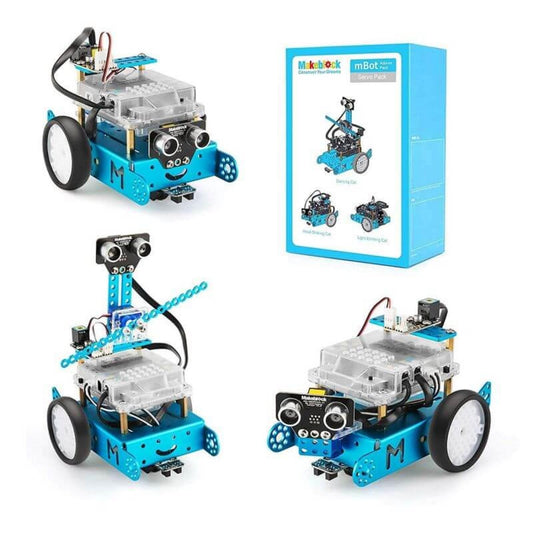 Makeblock Servo Pack on mBot enables Dancing Cat mode for playful robotics.