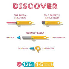 Makedo Discover cardboard parts spread for creative construction.