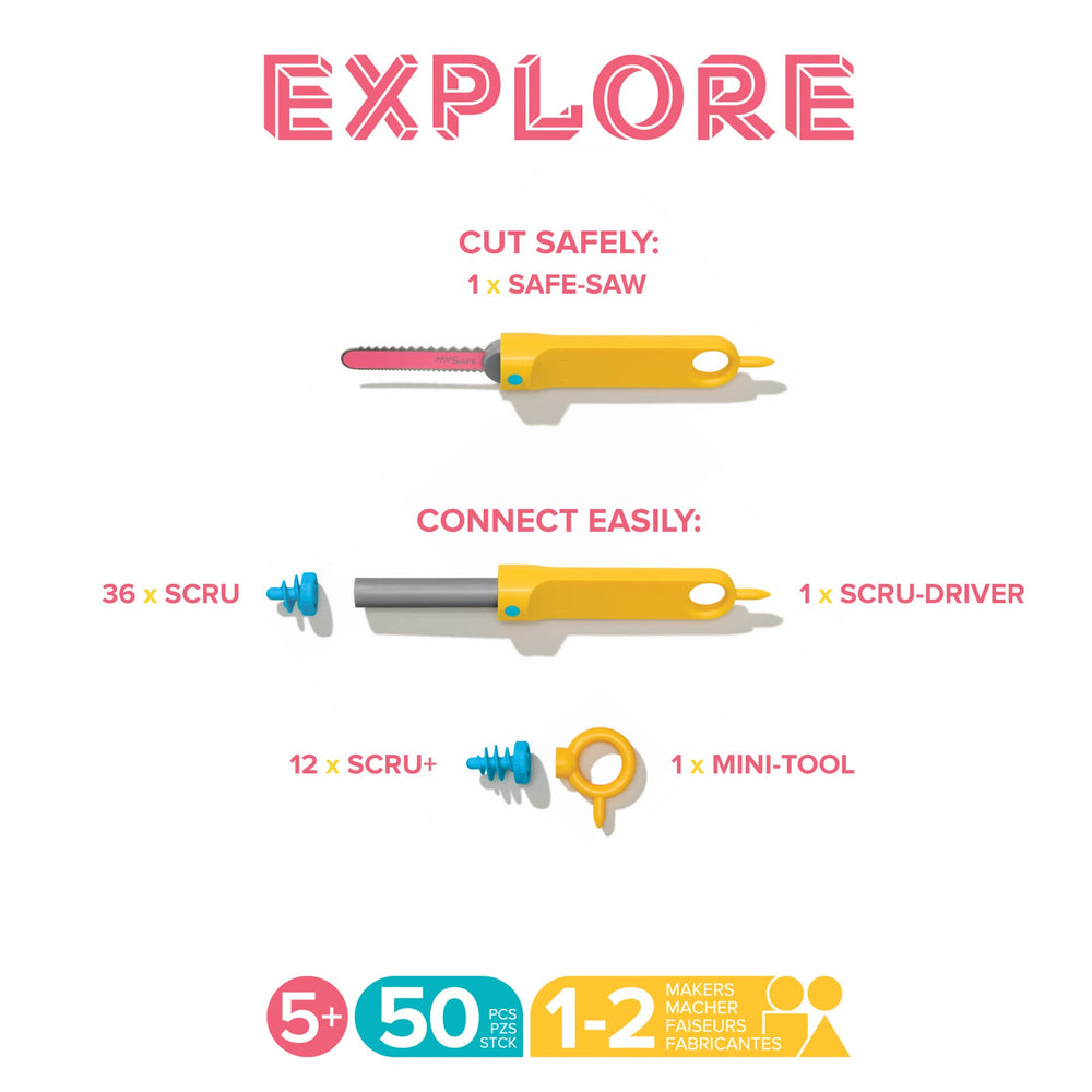 Makedo Explore 50-piece set used for classroom projects and group STEM activities.