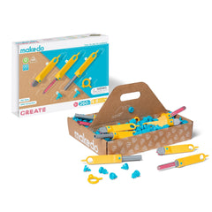 Makedo Create toolbox kids building, fostering collaborative, hands-on cardboard projects.
