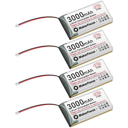 MakerFocus 4x 3.7V 3000mAh LiPo battery front view for ESP32 projects