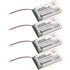 MakerFocus 4x 3.7V 3000mAh LiPo battery front view for ESP32 projects